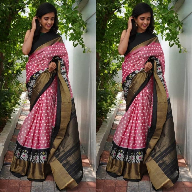 Daily Wear Cotton Linen, Art Silk Saree  (Pink, Black)