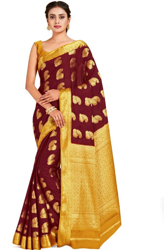 Woven Mysore Crepe Saree  (Maroon)