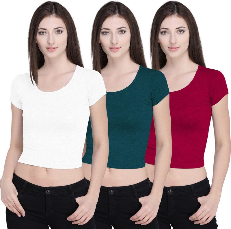 Pack of 3 Casual Regular Sleeves Solid Women White, Green, Pink Top