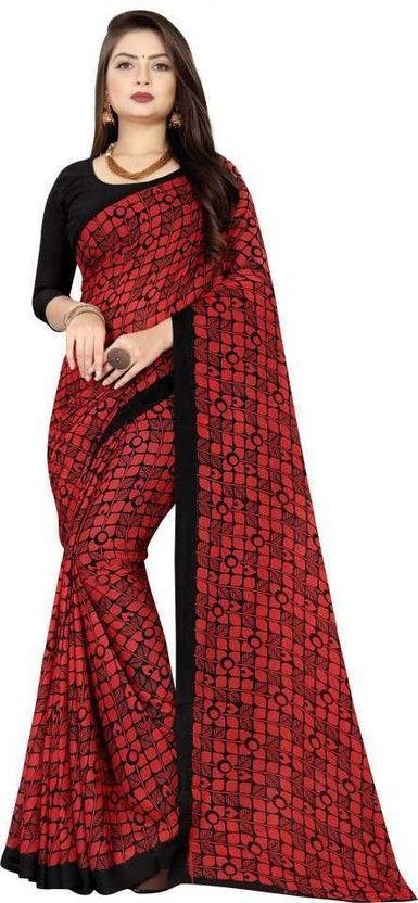 Embroidered Ikkat Georgette Saree  (Multicolor)
