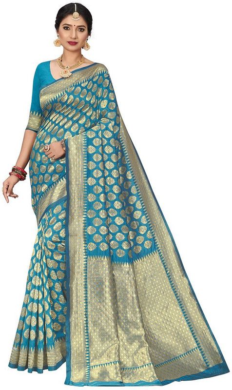 Woven Bhagalpuri Jacquard Saree  (Light Green)