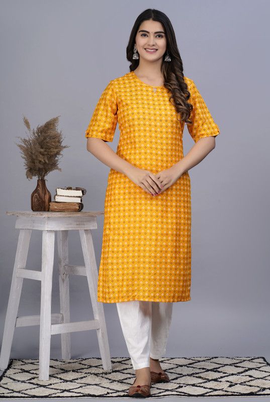 Women Geometric Print Viscose Rayon Straight Kurta  (Yellow)