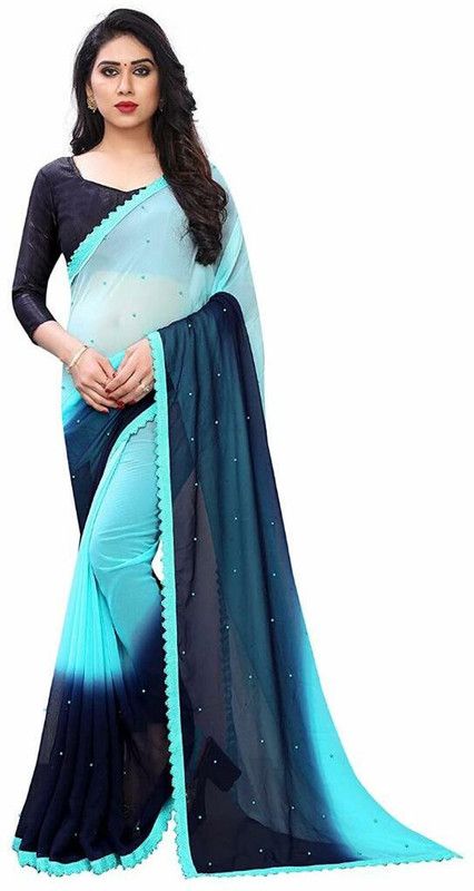 Color Block Daily Wear Georgette Saree  (Blue)
