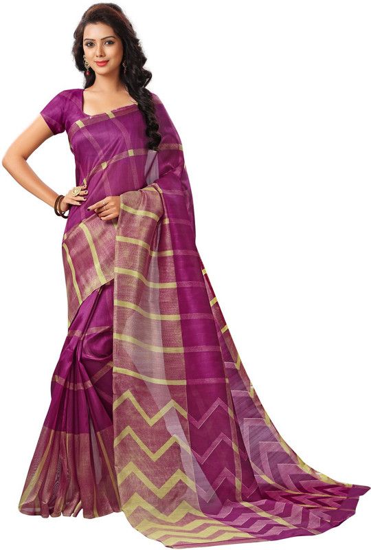 Checkered Bhagalpuri Art Silk Saree  (Magenta)