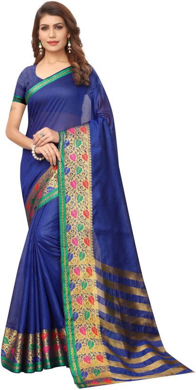 Solid/Plain Chanderi Chanderi Saree  (Blue)