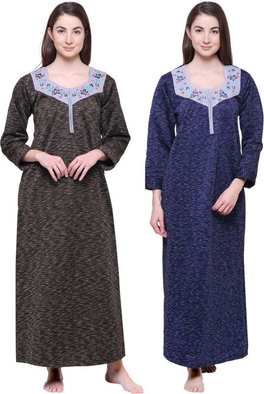 Pack of 2 Women Nighty  (Dark Blue, Black)