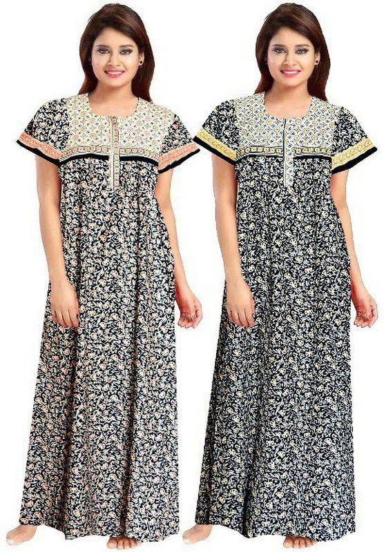 Pack of 2 Women Nighty Set  (Beige, Black)