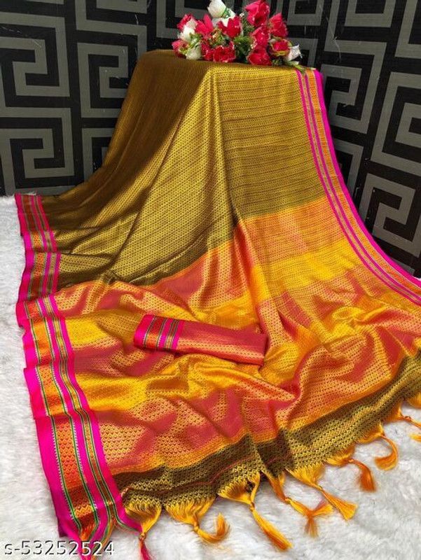 Self Design Daily Wear Nylon Saree  (Yellow)