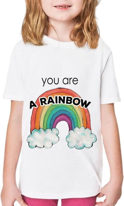 Girls Graphic Print Polyester T Shirt  (White, Pack of 1)
