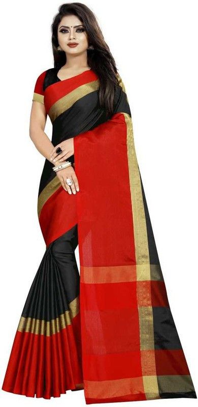 Solid Thanjavur Cotton Blend Saree  (Multicolor)