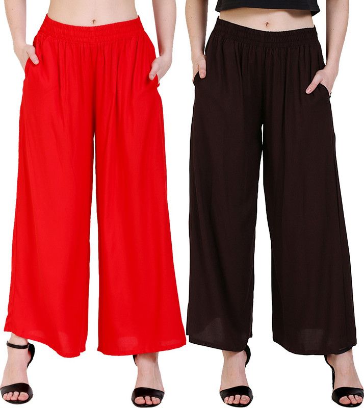 Pack of 2 Women Regular Fit Red, Brown Cotton Blend Trousers