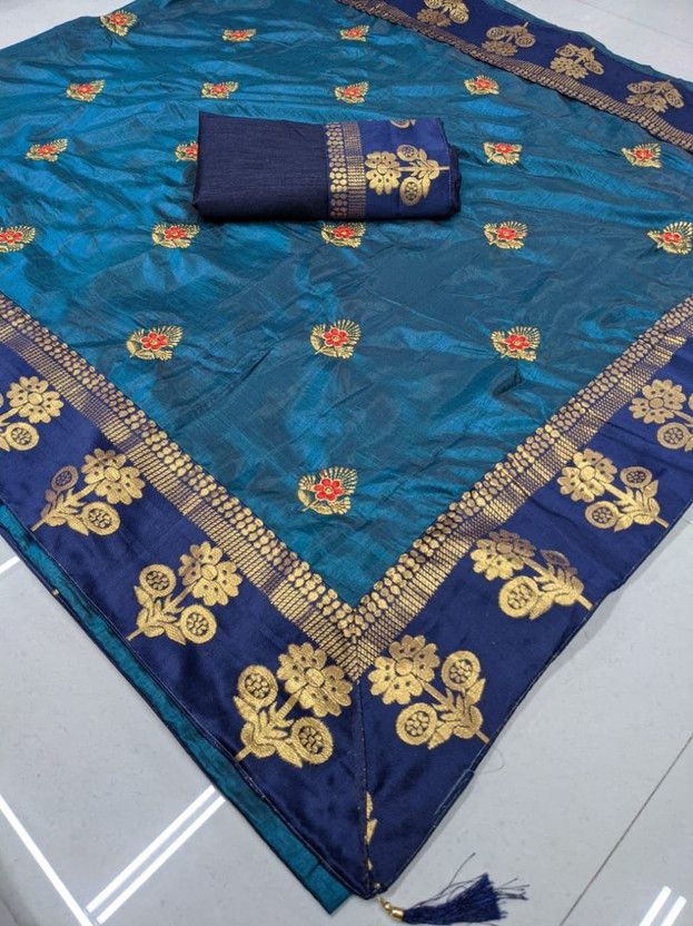 Embroidered Daily Wear Art Silk Saree  (Pack of 2, Dark Blue, Dark Green)