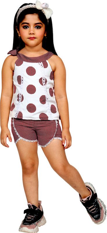 Girls Casual Shorts Top  (White)