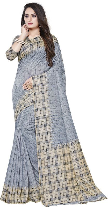 Checkered Bollywood Art Silk Saree  (Grey, Beige)