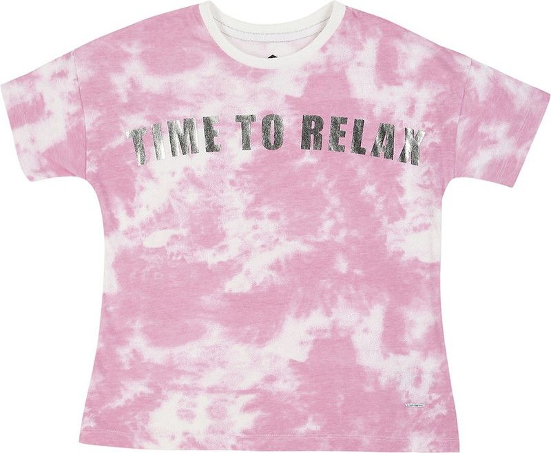 Girls Tie & Dye Pure Cotton T Shirt  (Pink, Pack of 1)