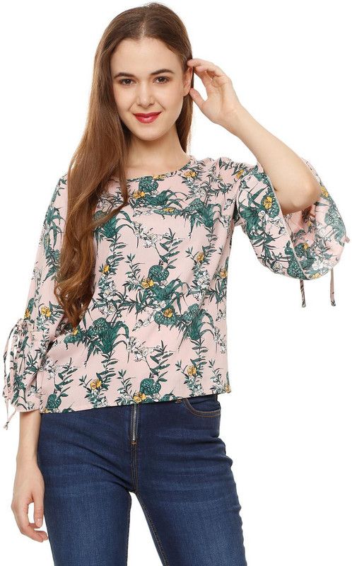 Casual Bell Sleeves Printed Women Green, Pink Top