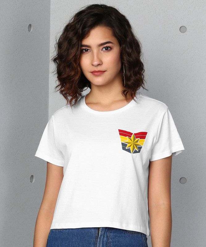 Solid Women Round Neck Cotton Blend White T-Shirt