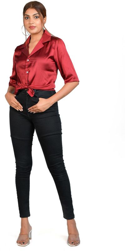 Women Solid Party Red Shirt