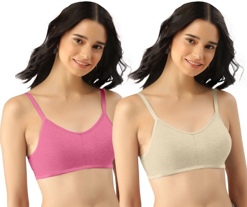 Pack of 2 Women Cami Bra Non Padded Bra  (Pink, Beige)