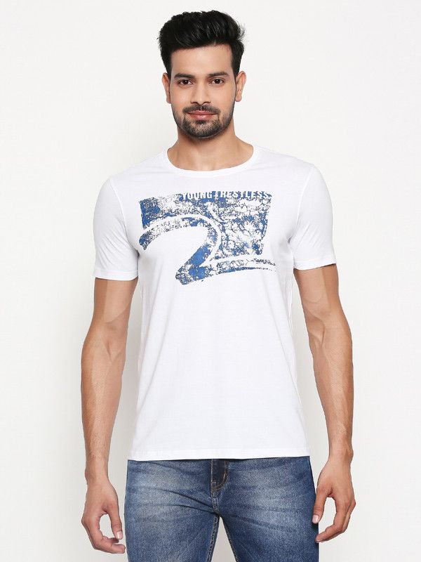 ECMKT-02BJ-022 Men Solid Round Neck Cotton Blend White T-Shirt