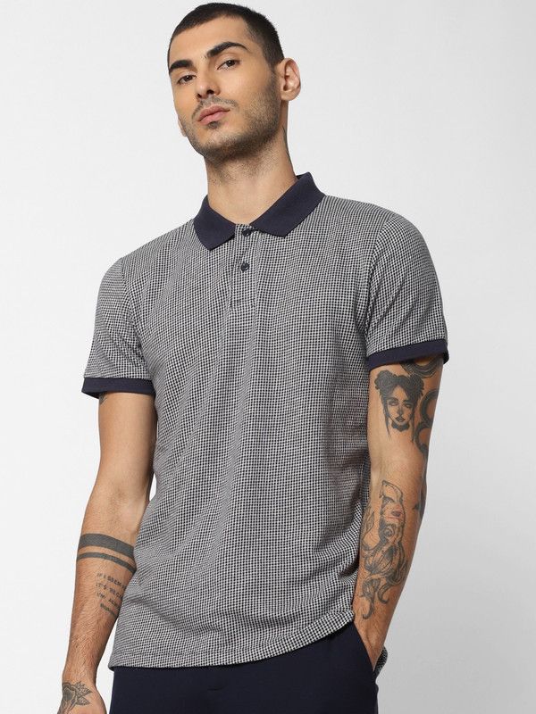 Men Embroidered Round Neck Pure Cotton Blue T-Shirt