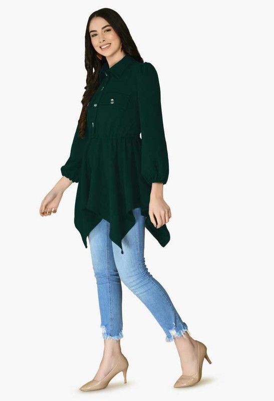 Women Solid Cotton Blend High Low Kurta  (Green)