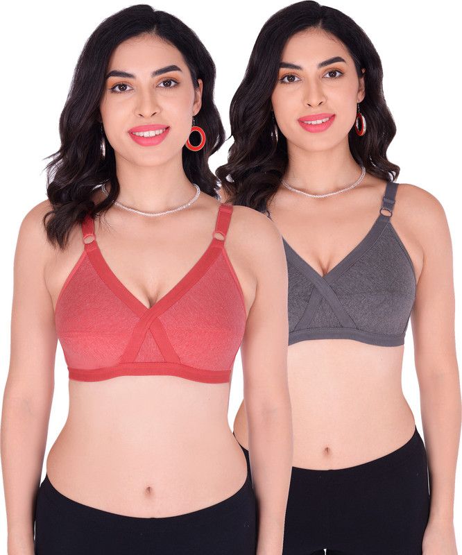 Pack of 2 Women T-Shirt Non Padded Bra  (Red, Grey)