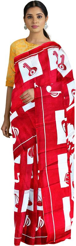 Printed Daily Wear Cotton Jute Saree  (Red)
