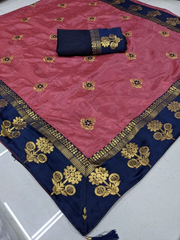 Embroidered Daily Wear Art Silk Saree  (Pack of 2, Dark Blue, Maroon)