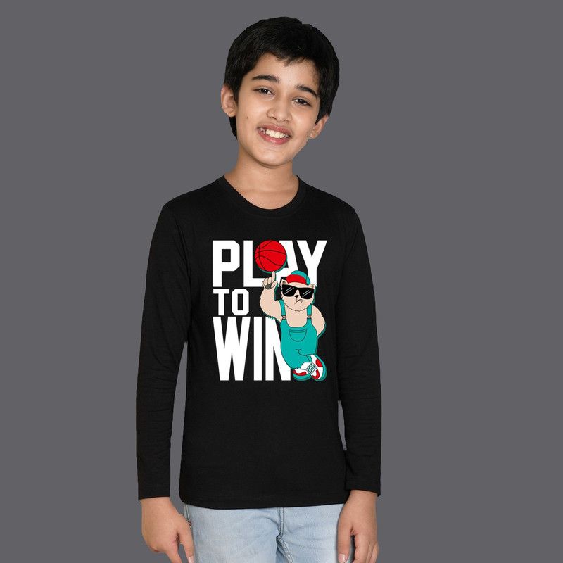 Boys Typography, Printed Cotton Blend T Shirt  (Black, Pack of 1)