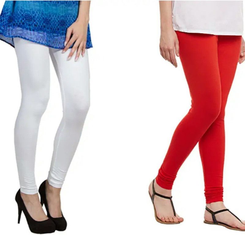 SRI CLUB Churidar Western Wear Legging  (White, Red, Solid)