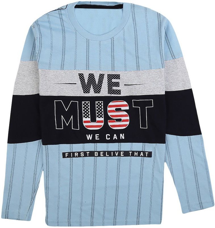 Boys Printed, Colorblock Pure Cotton T Shirt  (Blue, Pack of 1)