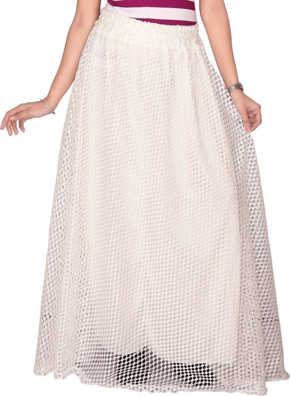 Women Self Design Flared White Skirt