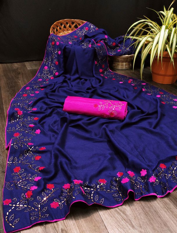 Dyed Assam Silk Dupion Silk Saree  (Blue)