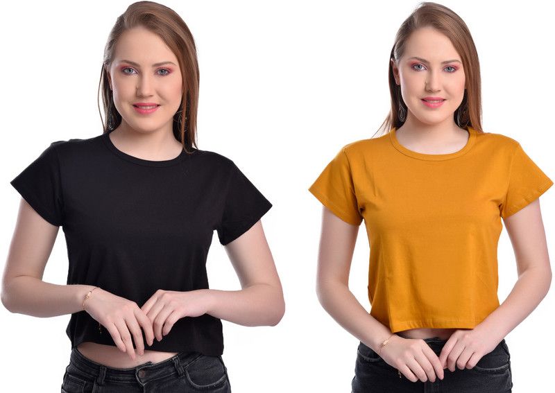 Pack of 2 Casual Regular Sleeves Solid Women Black Top