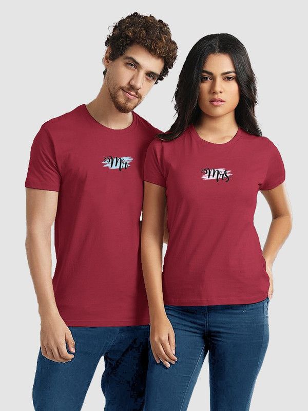 Pack of 2 Couple Typography Round Neck Pure Cotton Red T-Shirt