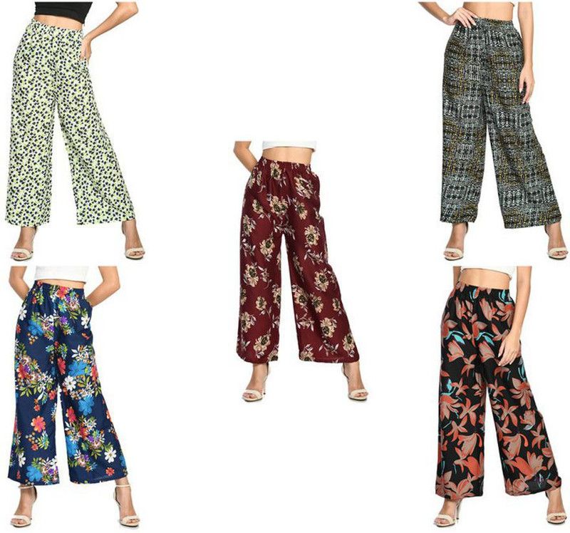 Women Regular Fit Red, Grey, Dark Blue Crepe Trousers