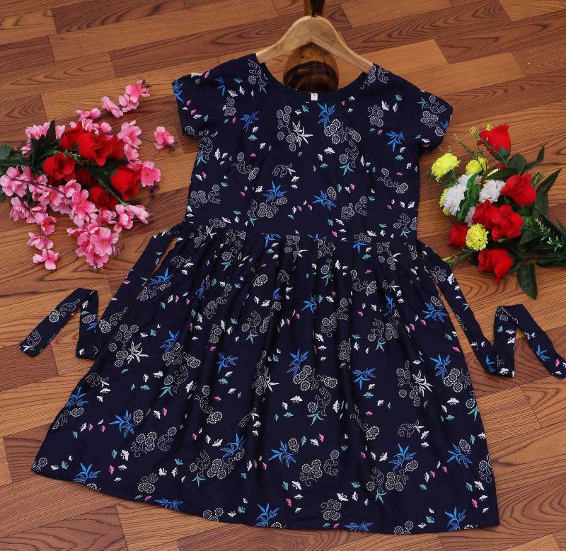 Women Fit and Flare Blue, Black Dress