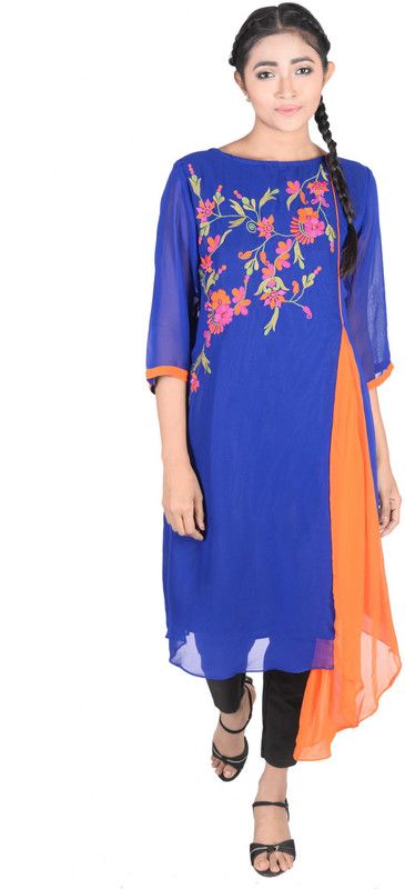 Women Embroidered Georgette Straight Kurta  (Purple, Maroon, Blue, Orange)