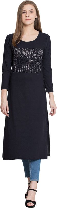 Women Embellished Crepe Straight Kurta  (Blue)