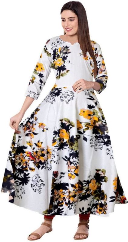 Rayon Blend Stitched Flared/A-line Gown  (White)