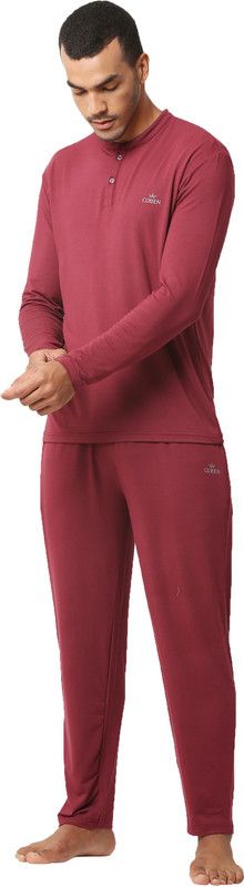 Men Top & Pyjama Set Red Solid