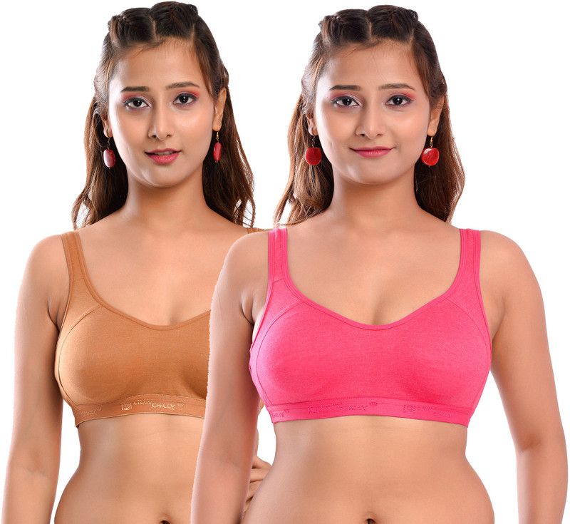 Pack of 2 Women Sports Non Padded Bra  (Brown, Pink)