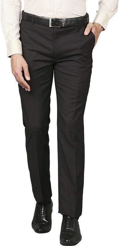 Men Regular Fit Grey Crepe Trousers