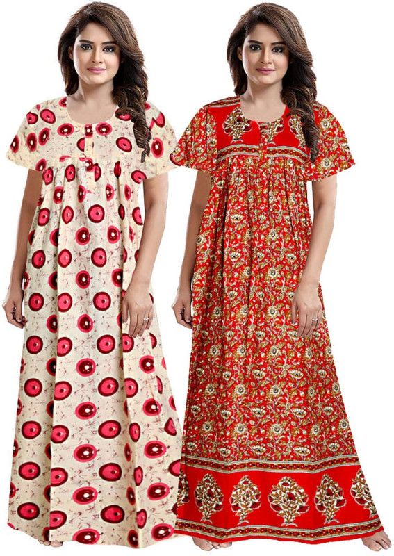 Pack of 2 Women Maternity/Nursing Nighty  (Pink, Red)
