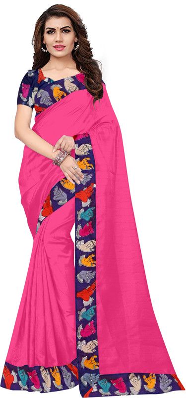 Solid/Plain Daily Wear Silk Blend Saree  (Pink)