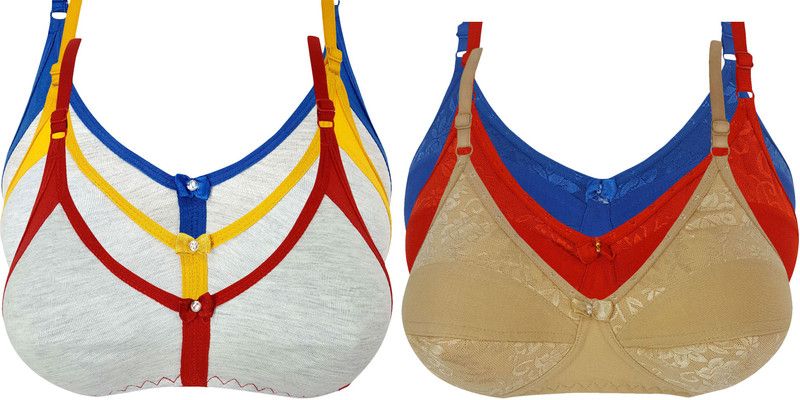 Pack of 6 Women Sports Non Padded Bra  (Red, Gold, Blue, Yellow)