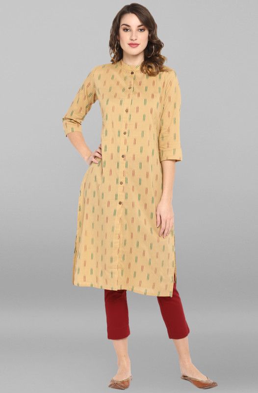 Women Printed Pure Cotton Straight Kurta  (Green, Maroon, Beige)