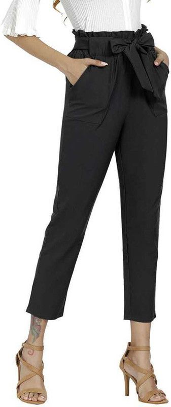 Women Regular Fit Dark Green Crepe Trousers