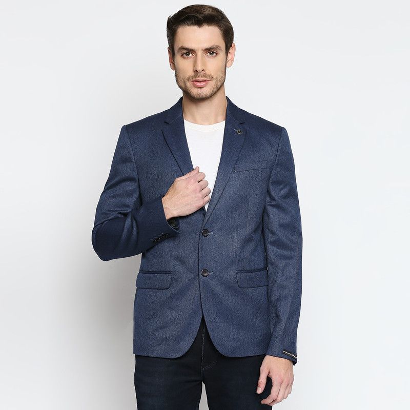 Men Solid Double Breasted Casual Blazer  (Blue)